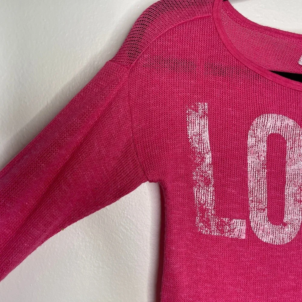 Aeropostale Graphic Y2K Sweater Women XS‎ Pink Love Knit Top Soft Girl